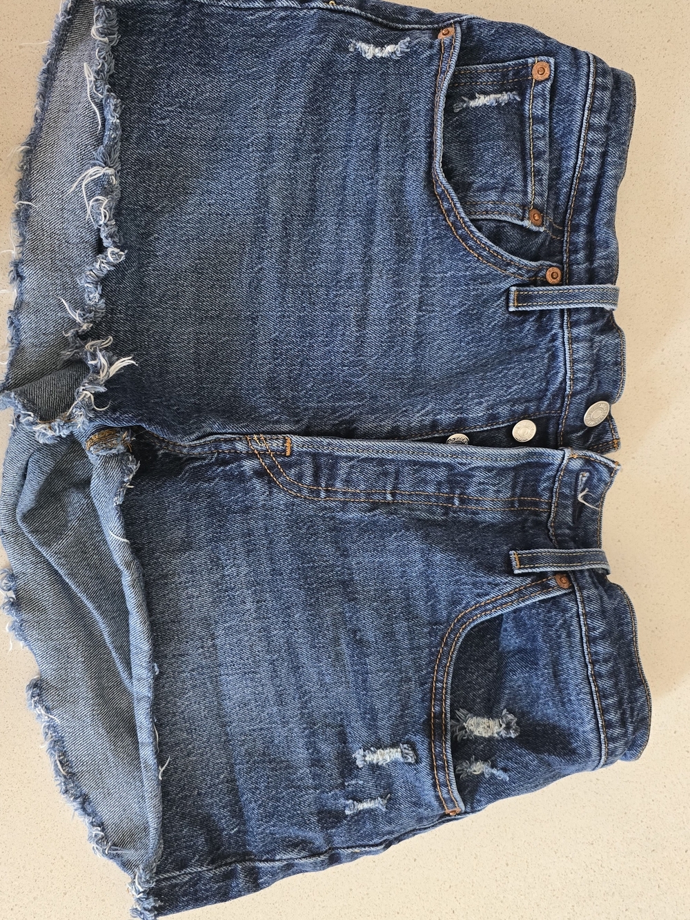 Levi Strauss Dark Blue Distressed Denim Shorts